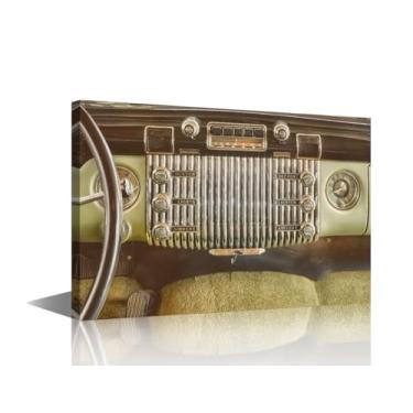 Imagem de TUMOVO 1 painel de arte de parede em tela para quarto rádio de carro antigo dentro de um carro clássico americano com painel cromado imagens arte sala de estar banheiro decoração de escritório em casa