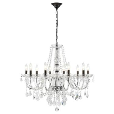 Imagem de Lustre de cristal grande, lustres modernos de cristal preto para sala de jantar, luminária pendente preta grande de 10 luzes lustre de luxo para sala de estar quarto hall de entrada D26,8 ''