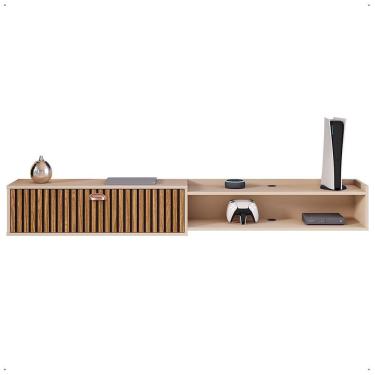 Imagem de Rack Bancada Suspensa 1.8 Estante Home Supremo King Tv 70 Pol. 1 Porta Nicho Organizador Sala Quarto - Lojas RPM