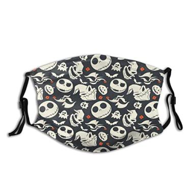 Imagem de Máscara facial de Natal Skellington Halloween elegante com filtros substituíveis, máscara de carvão ativado para festas, viagens diárias (preto 25, tamanho único (pacote com 1))