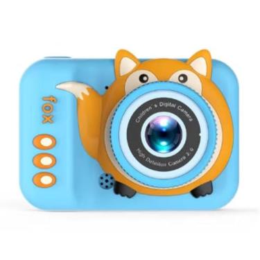 Imagem de Câmera digital infantil, mini filmadora de vídeo, fotos com molduras, recarregável, jogos, música. Acompanha cartão de memória 32gb (Raposa) (Azul)