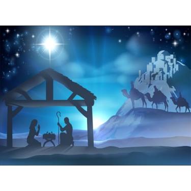 Imagem de Fmarui Cenário de presépio | Estábulo de manjedoura com três homens sábios e estrela de Belém | Decorações religiosas para Natal, igreja, eventos de família cristã | Adereços de fundo de cabine