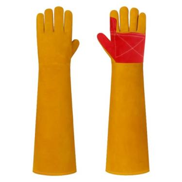 Imagem de LURMMUE Luvas de soldagem de couro de 59,9 cm, luva longa resistente ao calor de 500 °C para MIG/TIG/Stick, manuseio de animais resistentes a mordidas, churrasco/lareira/jardinagem, palma reforçada