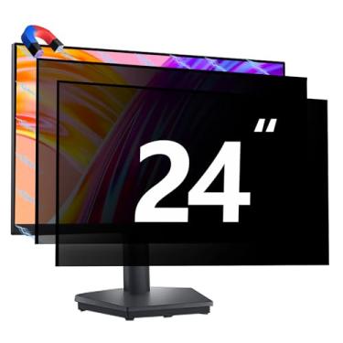 Imagem de [Pacote com 2] Filtro magnético de tela de privacidade para computador de 60 cm para monitor sem moldura 16:9, protetor de luz azul antirreflexo removível, película dupla face reversível para cuidados