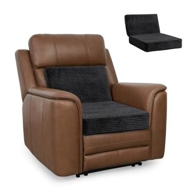 Imagem de HIGOGOGO Almofada reclinável de veludo cotelê com suporte lombar macia antiderrapante almofada de assento de 10 cm de espessura evita nádegas e dores nas costas para idosos (preto, encosto de 30 cm)