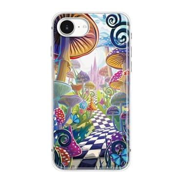Imagem de Blingy's Capa para iPhone 16e, linda fantasia cogumelo estilo país das maravilhas conto de fadas design paisagístico capa protetora TPU macio 6,1 polegadas (terra dos cogumelos)
