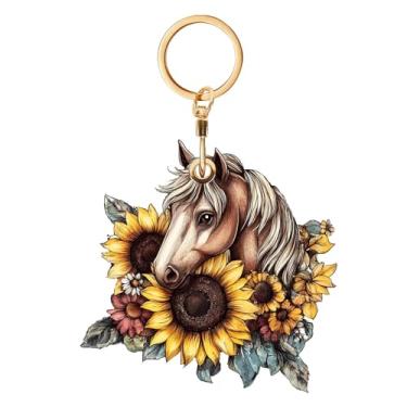 Imagem de Capa de chaveiro de girassol de cavalo compatível com Air Tag, capa protetora de rastreadores fofos com anel de chaveiro, suporte para localizadores de etiquetas de itens GPS para crianças, bagagem