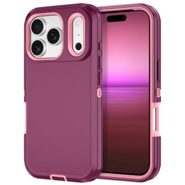Imagem de I-HONVA Capa para iPhone 17 Pro, à prova de choque, à prova de poeira/queda, 3 camadas, proteção total [sem protetor de tela] Capa resistente para Apple iPhone 17 Pro de 6,3 polegadas 2025, roxa/rosa
