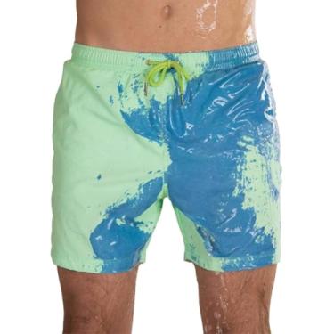 Imagem de Calções De Banho Masculinos Coloridos, Shorts De Natação De Secagem Rápida Com Forro De Malha, Calças De Praia Masculinas Descoloridas Com água, Shorts De Corrida Casu, Green, 3XL