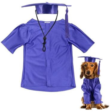 Imagem de GraduatePro Conjunto de fantasia de boné e vestido de formatura para cães – Tecido de malha ajustável com borla dourada, 4 tamanhos (P/M/G/GG) para cães pequenos e gatos e cães médios, roupa de