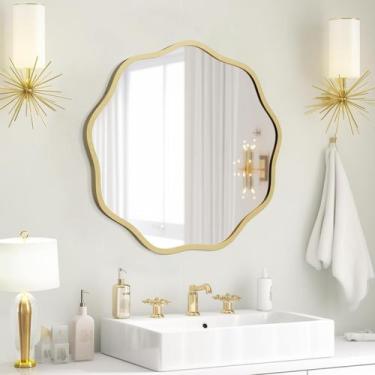 Imagem de Mirror Wall Beyond Round Wavy 50 cm com moldura de alumínio dourada - 