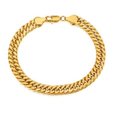 Imagem de Taoqiao Pulseira masculina cubana personalizada a ouro 18 K de aço inoxidável Figora clássica hip hop de 18 cm banhada a ouro 18 K para homens, 7.5 inches, Aço inoxidável, Sem Pedra Preciosa