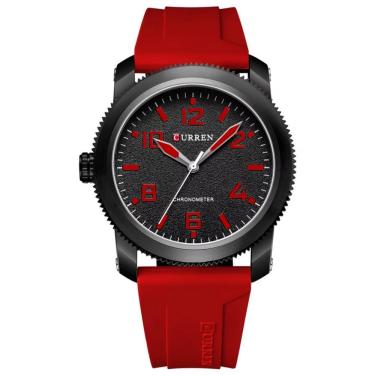 Imagem de Relógio Masculino Mostrador Numerais Quartzo Pulseira De Silicone Impermeavel Vermelho