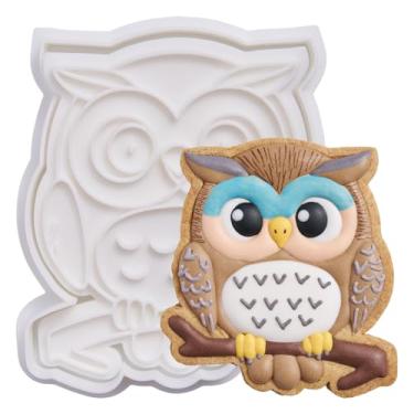 Imagem de Flycalf Coruja cortador de biscoito de outono de Ação de Graças com carimbos de êmbolo, acessórios de panificação PLA, moldes de cortar, presentes para crianças, decoração de festa, 9 cm, utensílios