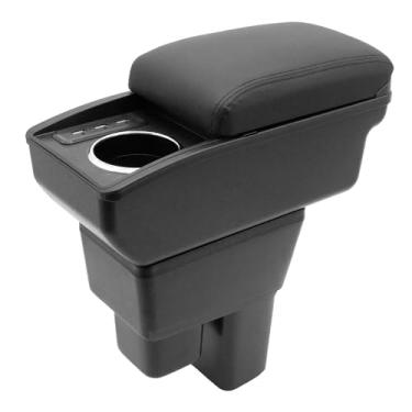 Imagem de YJYWZH Caixa De Armazenamento Para Apoio Braço Carro Honda Fit Jazz 2009-2013, Organizador Console Central Camada Dupla Com 6 Portas Usb E Porta-Copos, Acessórios Internos (Linha Preta)