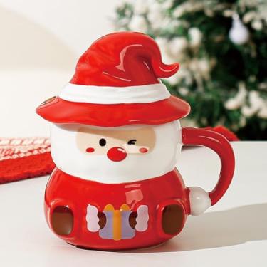 Imagem de Copo de Natal de cerâmica, caneca de Papai Noel coberta de 590 ml, copo de presente divertido para férias, adequado para leite, café, chá, chocolate quente (A)
