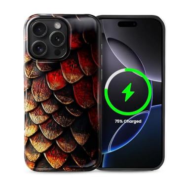 Imagem de CARLOCA Capa magnética para iPhone 16 Pro, desenho vermelho Dreamy Dragon Scale compatível com MagSafe Hybrid Dual Protection Soft TPU Hard PC à prova de choque anti-arranhões Capa de telefone