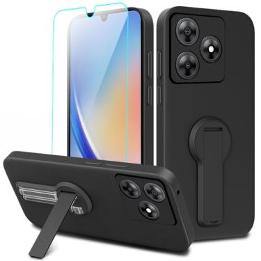 Imagem de Nijiadi Capa para celular Black-View Wave 8/Wave 8C/Oscal Flat 2/Oscal Flat 2C com protetor de tela, suporte oculto dobrável giratório de 360°/suporte de silicone TPU à prova de choque - Preto