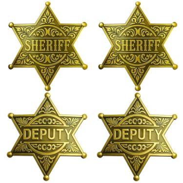 Imagem de Pacote com 4 emblemas de xerife, broche de xerife de metal para adultos, distintivo de colete da polícia ocidental, enchimentos de presente de saco de festa, decoração de festa de caubói prêmios de