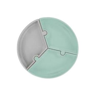 Imagem de Prato Infantil De Silicone Encaixe Puzzle River Green E Cinzento - Minikoioi