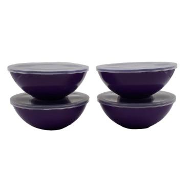 Imagem de 4 potes redondo com tampa marmita sobremesa 600 ml roxo