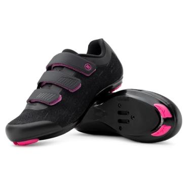 Imagem de Tommaso Tênis de ciclismo feminino Pista 100 tricotado elegante para uso interno, Peloton Read, respirável, leve, com chuteira compatível, Look Delta, SPD preto, rosa, branco, Preto/rosa, 8