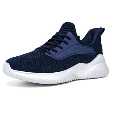 Imagem de Akk Tênis de caminhada feminino, sem cadarço, tênis de corrida, espuma viscoelástica, leve, para uso em ambientes internos e externos, academia, Azul marinho, 40
