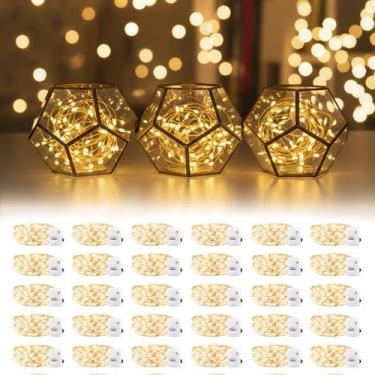 Imagem de DomeStar Pacote com 30 luzes de fadas operadas a pilha, 20 luzes LED à prova d'água para uso ao ar livre para mesa de Natal em casa, centro de mesa, potes de pedreiro, decoração de casamento (branco