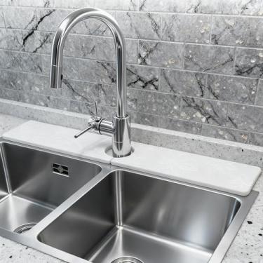 Imagem de Hopegiver Tapete de torneira de pedra para pia de cozinha - protetor de respingos de pia de 59,9 cm x 9,9 cm, protetor de pia de diatomita de secagem rápida, bandeja de pedra absorvente de água