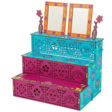 Imagem de MotiMind Porta-retrato Dia De Los Muertos 2 camadas, caixa de altar Ofrenda, crânios de açúcar de madeira compensada de álamo e Pan de Muerto Papel Picado, moldura de caixa de sombra com pintura