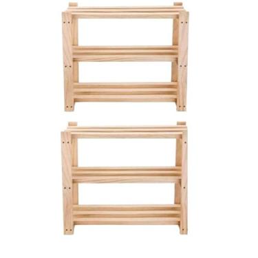 Imagem de Kit 2 Sapateira Banco Para Hall De Entrada Em Madeira De Pinus Com 2 Prateleiras(2 SAPATEIRA)