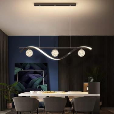 Imagem de Luminária pendente de LED geométrica moderna 30W Lustre de metal simples com cúpula de vidro Gypsophila Luminária pendente dourada para escritório linear para ilha de cozinha Sala de estar Q