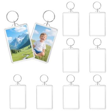 Imagem de Porta-chaves com moldura acrílica – 10 peças, porta-chaves transparentes, porta-retratos retangulares, porta-retratos em branco dupla face com anel dividido para inserir fotos de 4,1 x 2,7 cm