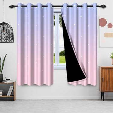 Imagem de SIEDYCV Cortinas de janela de céu ombré rosa 106 x 213 cm para quarto de menina, quarto de bebê, decoração de casa, gradiente, rosa e roxo, cortinas de janela com forro preto, cortinas blackout com