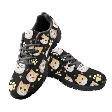 Imagem de SYtrade Tênis feminino esportivo feminino com sola preta para caminhada, Gato fofo pata preta, 37