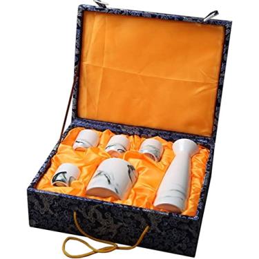 Imagem de JOEUQK Conjunto de copos de saquê japonês conjunto de 6 peças com cerâmica quente com embalagem de caixa de presente