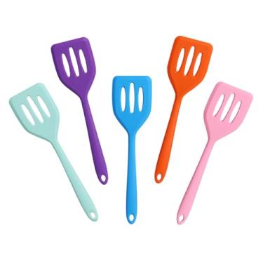 Imagem de Pharamat 5 espátulas pequenas de silicone, mini espátulas com fenda, espátulas de servir pequenas para ovos, bifes, panquecas