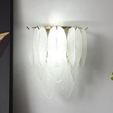 Imagem de HOSETEON Luminária de parede, luminária de parede moderna de vidro pena montada na parede com base de metal E12 sala dourada g entrada de corredor