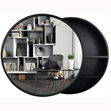 Imagem de AKALNNB Espelho de banheiro redondo com armário, espelho de maquiagem com armário de banheiro montado na parede, armário de remédios com moldura de madeira de fechamento lento de 3 níveis