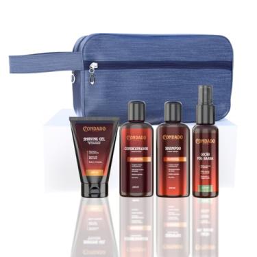 Imagem de Kit Barbear Masculino Completo Shampoo Condicionador Gel Loção Pós Barba Necessaire Barba Cabelo Bigode (Floresta (Amadeirado) + Necessaire Azul)