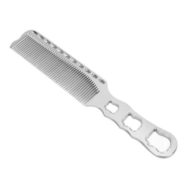 Imagem de Pente de cabelo de dente fino de alumínio, pente desembaraçador de tosquiadeira profissional de topo plano para corte e estilo de cabelo masculino (Silver)