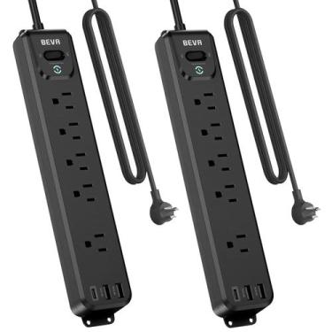 Imagem de Power Strip BEVA, pacote com 2 tomadas, 3 portas USB, cabo de 3 m, 900