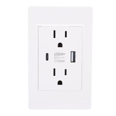 Imagem de AYNEFY Tomada de Carregador de Parede Com Tomada de Parede USB C USB e Tipo C Porta de Carregamento Dupla 15A PC de de Elétrica Retardadora de Chamas de Energia para Quarto de Escritório Doméstico