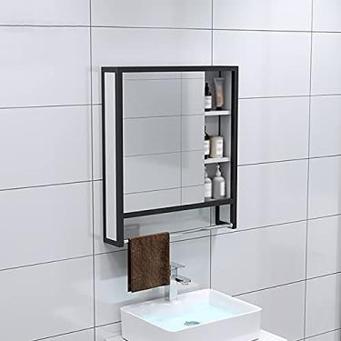 Imagem de Armário de espelho de banheiro de alumínio à prova d'água montado na parede armário de armazenamento moderno de aço inoxidável