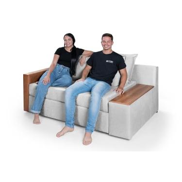 Imagem de Sofá Cama Panamá Chenile Pompéia Aveludado Composê com Baú Casal 2 Lugares (Prata 206/856)