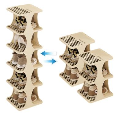 Imagem de Qiveno Sapateira de 6 camadas para espaços estreitos, organizador de sapatos vertical independente para armário, entrada e quarto, prateleira de sapato de plástico fácil de montar, comporta 7 pares
