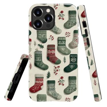 Imagem de heindiy Compatível com iPhone 13 Pro Max, capa brilhante, proteção total, à prova de choque, anti-arranhões, capa de TPU, capas para homem, mulher, meias de Natal, vermelho e verde