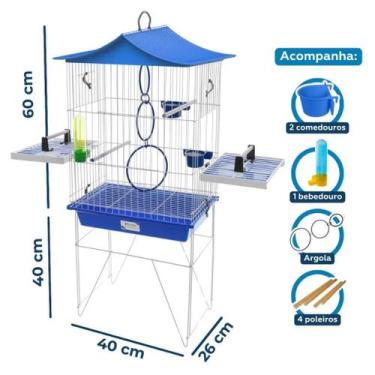 Imagem de Gaiola Viveiro Calopsita Mansa com bandejas laterais Completa Com Aces