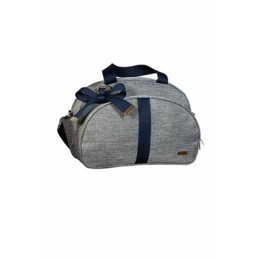Imagem de Bolsa Maternidade Lyssa Baby Linho cinza com ala marinho