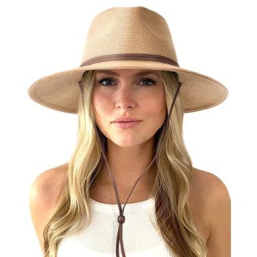 Imagem de Chapéu de sol feminino FURTALK, aba larga, palha, panamá, Fedora UPF 8